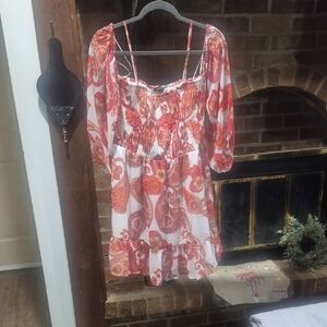 Express Red and White Paisley Blouse